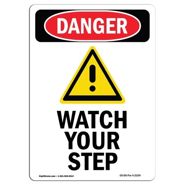 OSHA Sign, Watch Your Step, 5in X 3.5in, 10PK, 3.5